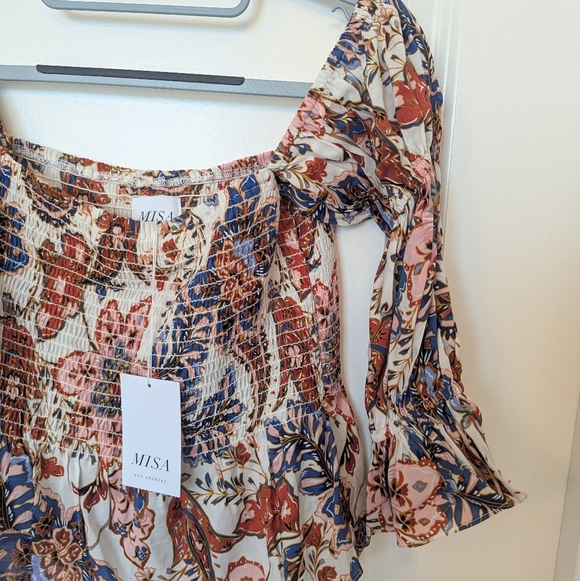 Misa Los Angeles Vida Floral Smocked Off Shoulder Cropped Top - Picture 6 of 7